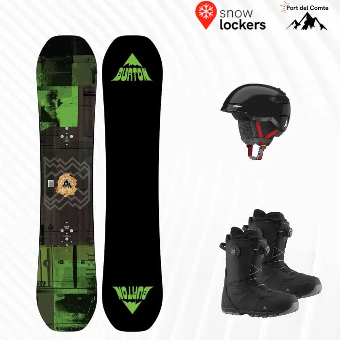 Pack de lloguer de snowboard: taula, botes i casc al Port del Comte